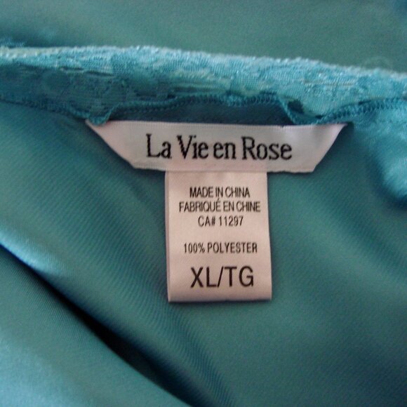 La Vie En Rose Satin Lace Camisole Turquoise Blue Green Babydoll Medium Large - Picture 3 of 11